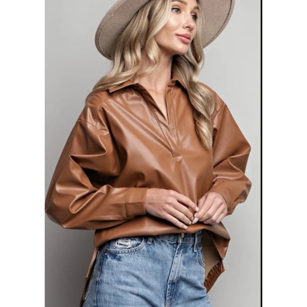 Anthropologie faux leather top‎ size 1x - Picture 10 of 11